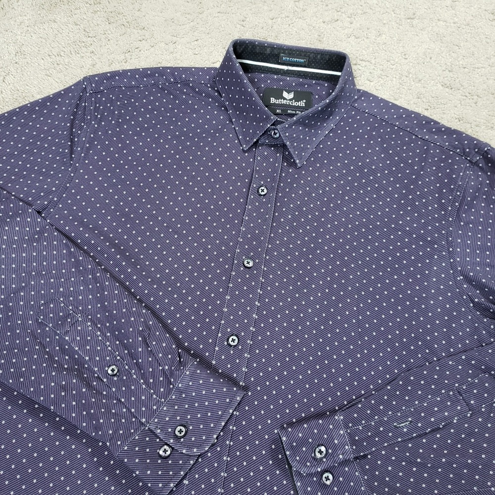 Buttercloth Shirt Men's XL Slim Fit Geometric Icy Cotton Knit Button Up Shirt